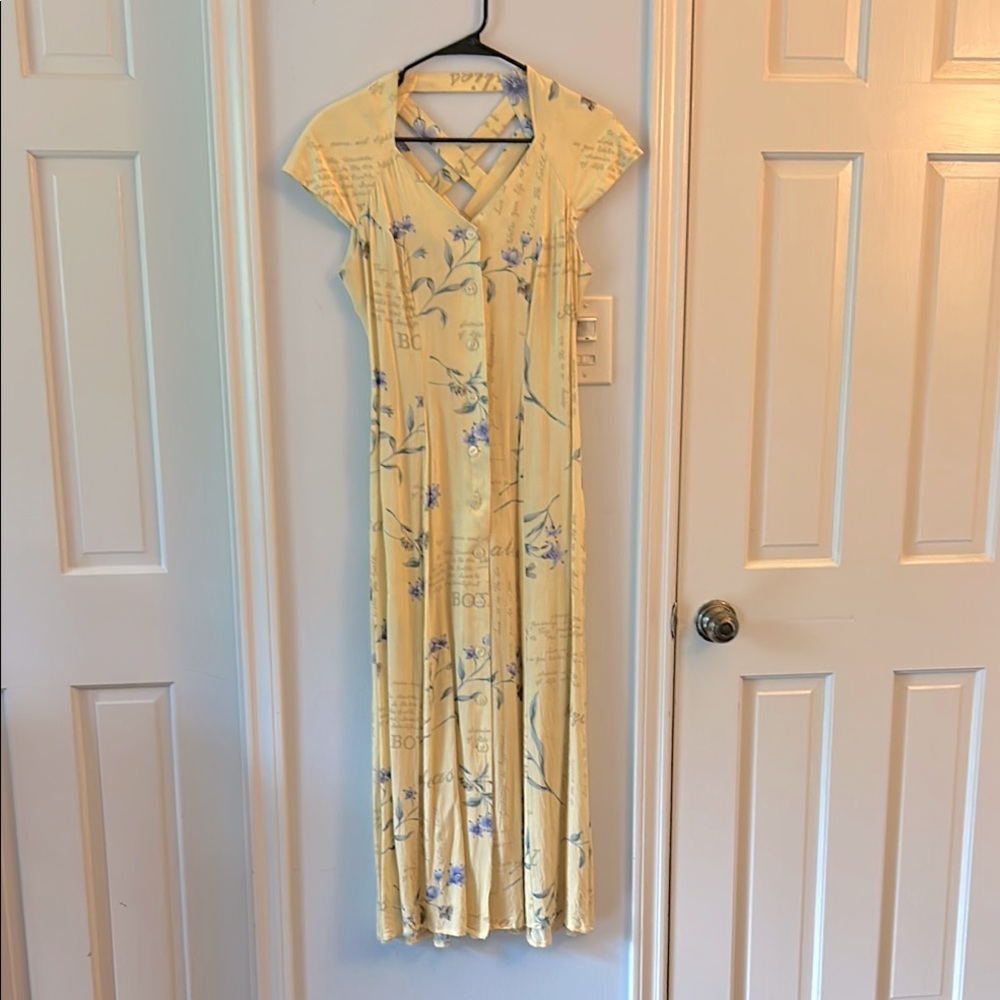 90’s Vintage Botanical Yellow Maxi Dress